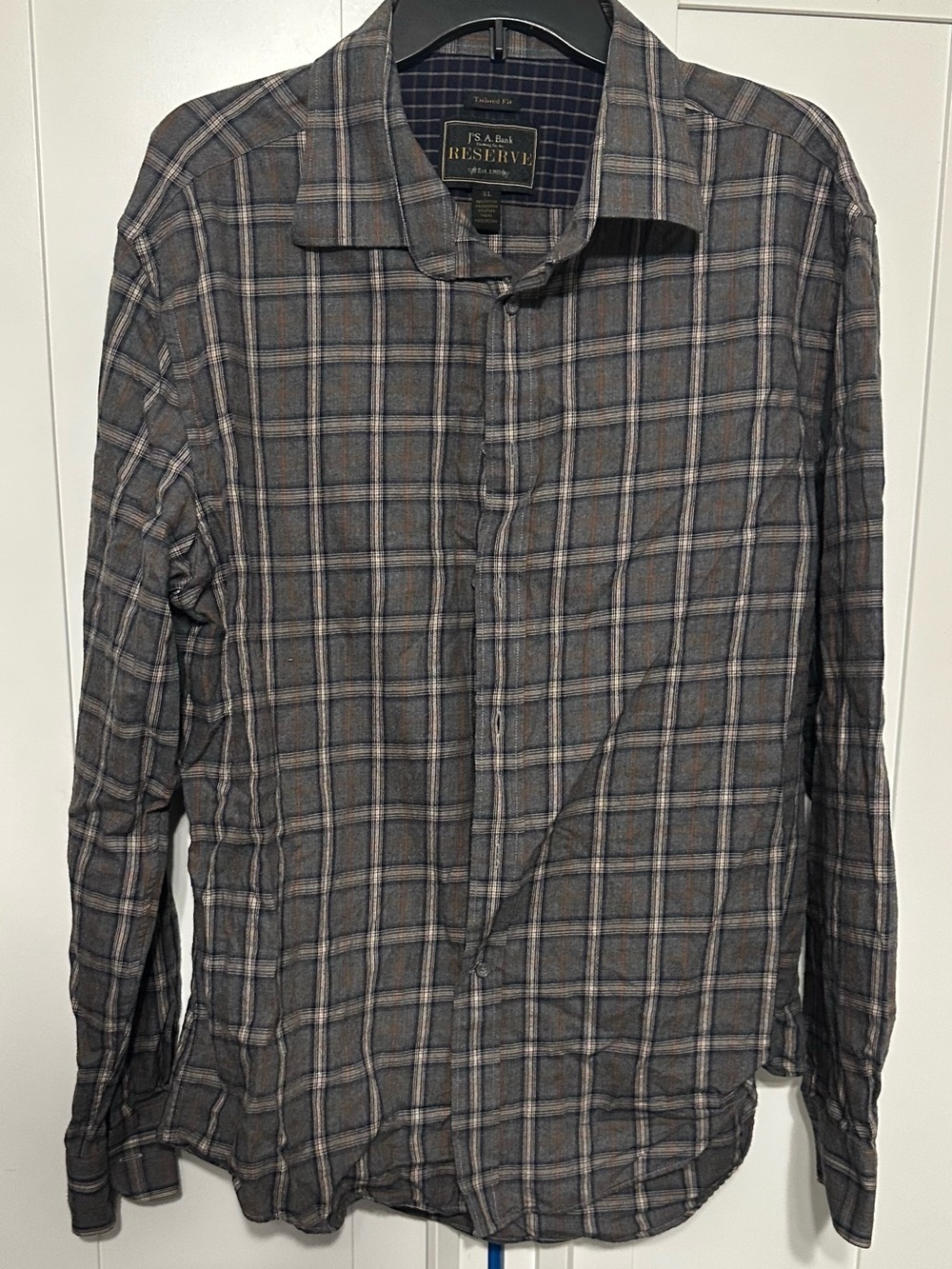 Jos. A. Bank Reserve Gray Plaid Button-Up Shirt
